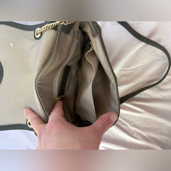 Talbots Suede Crossbody Bag Olive Green Gold Apple Turnlock Closure - Picture 9 of 12